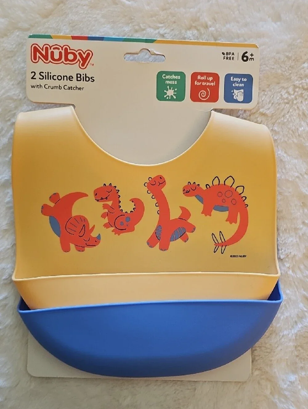 Nuby Kids Silicone Bib Set with Dino Print/Outer Space & Silcone Teether